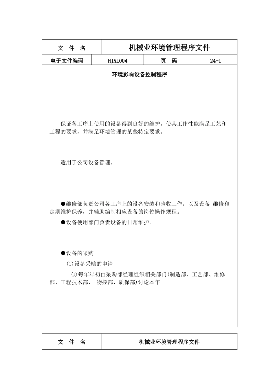 机械业环境管理程序文件_第1页