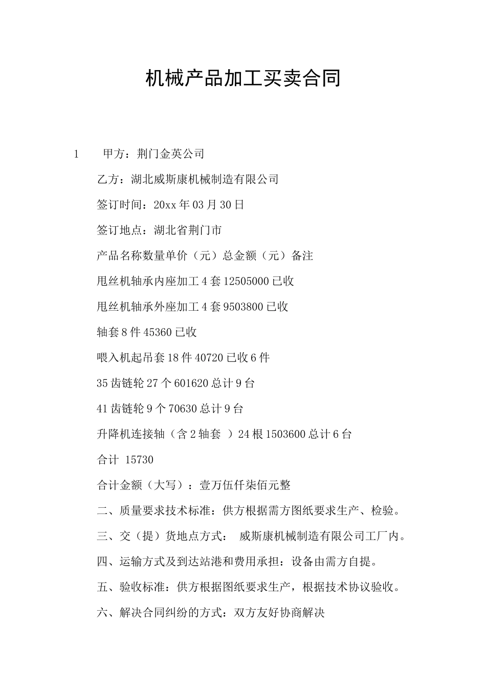 机械产品加工买卖合同_第1页