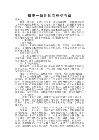机电一体化顶岗总结五篇