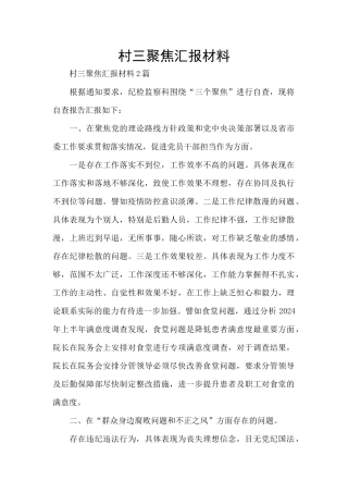 村三聚焦汇报材料