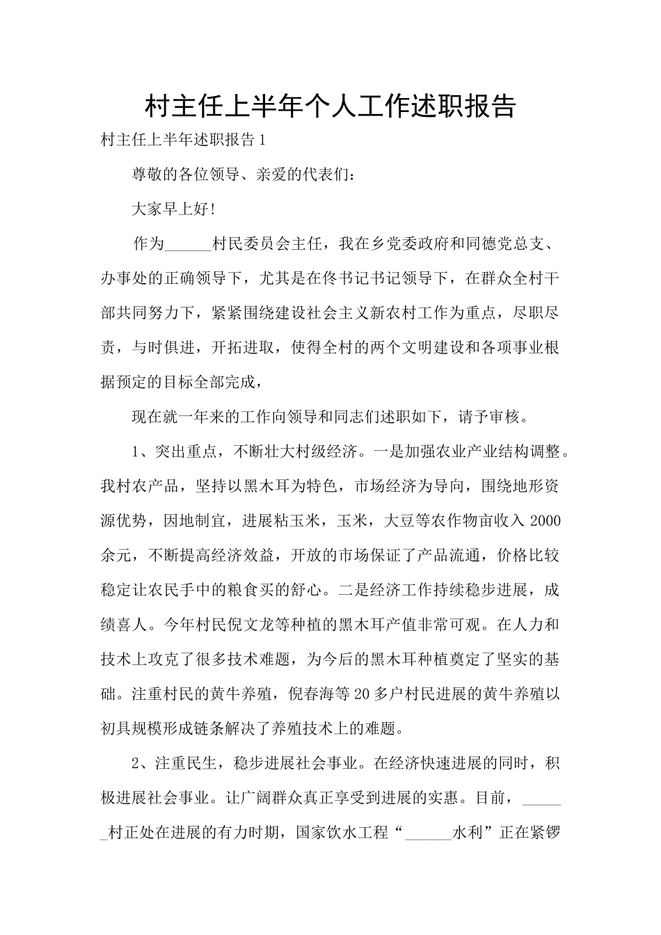 村主任上半年个人工作述职报告_第1页