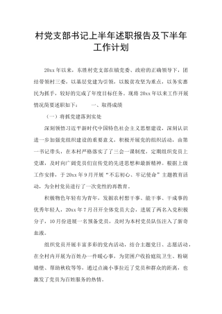 村党支部书记上半年述职报告及下半年工作计划