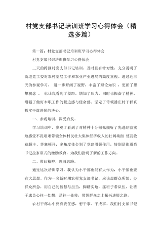 村党支部书记培训班学习心得体会