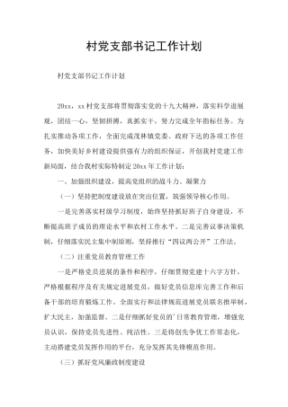 村党支部书记工作计划