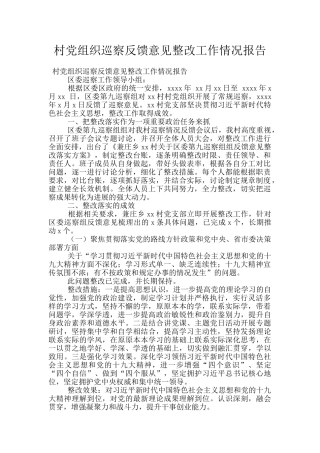 村党组织巡察反馈意见整改工作情况报告