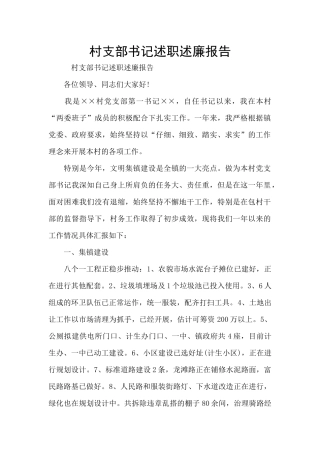村支部书记述职述廉报告