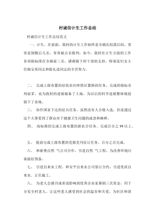 村诚信计生工作总结