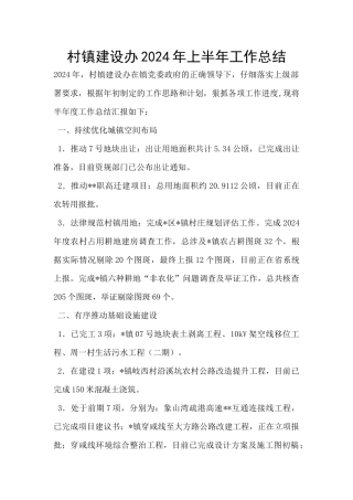 村镇建设办2024年上半年工作总结