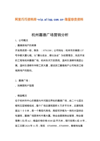 杭州嘉德广场营销分析