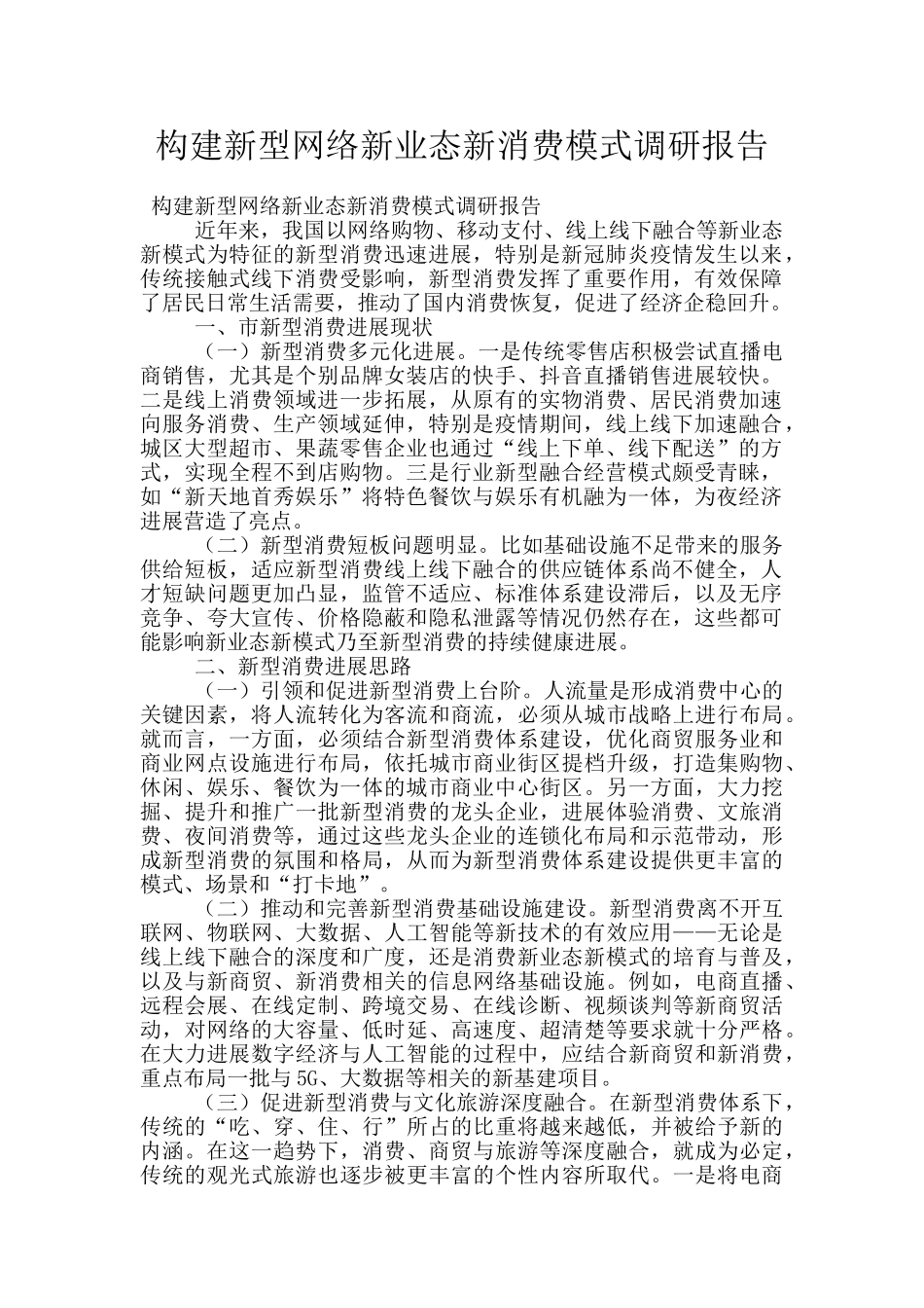 构建新型网络新业态新消费模式调研报告_第1页