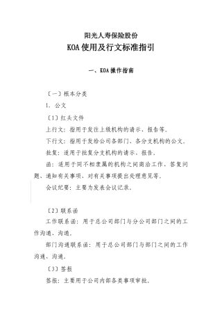 某保险公司KOA使用与行文规范指南