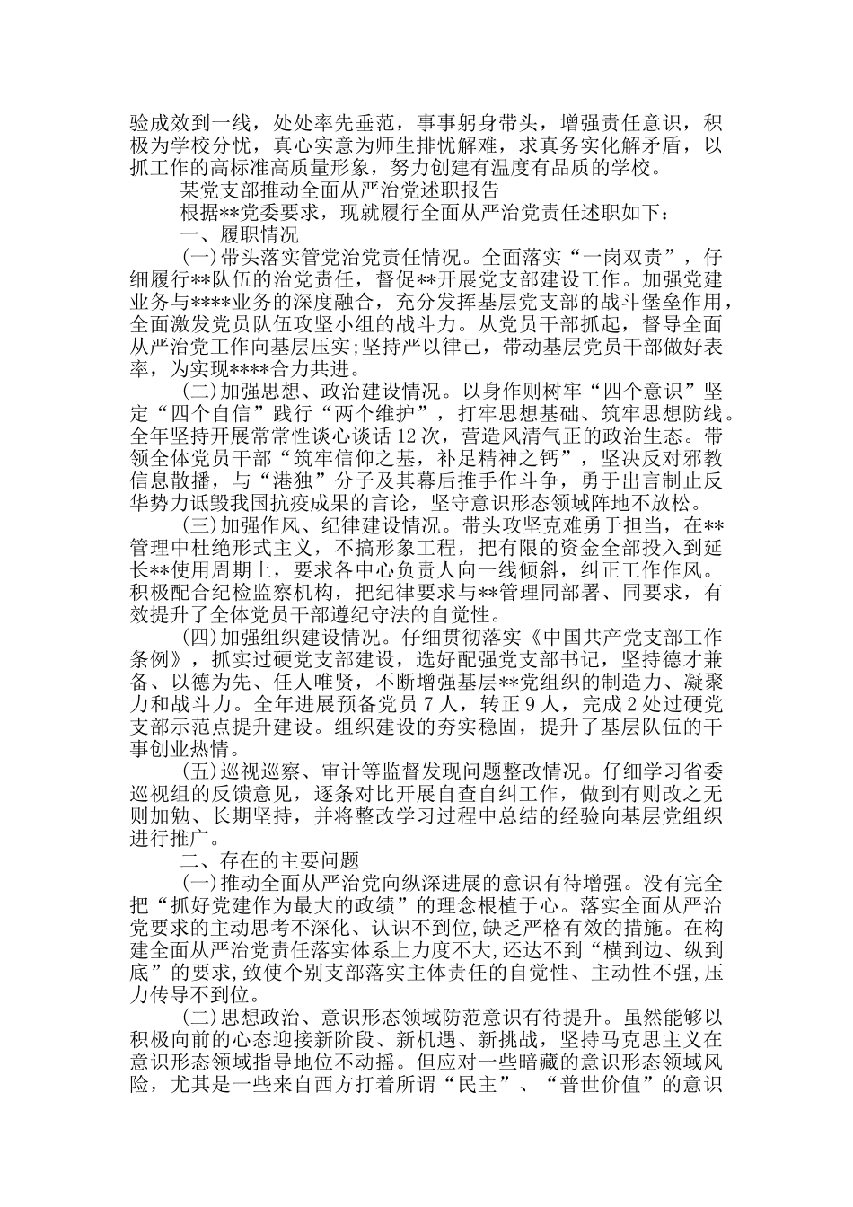 某党支部推动全面从严治党述职报告_第3页