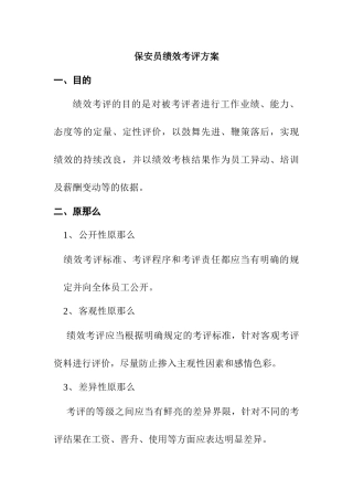 某公司保安员绩效考评方案