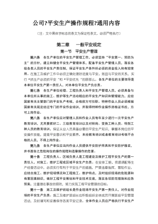 某公司安全生产操作规程通用内容