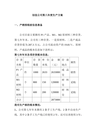 某公司年度生产计划书