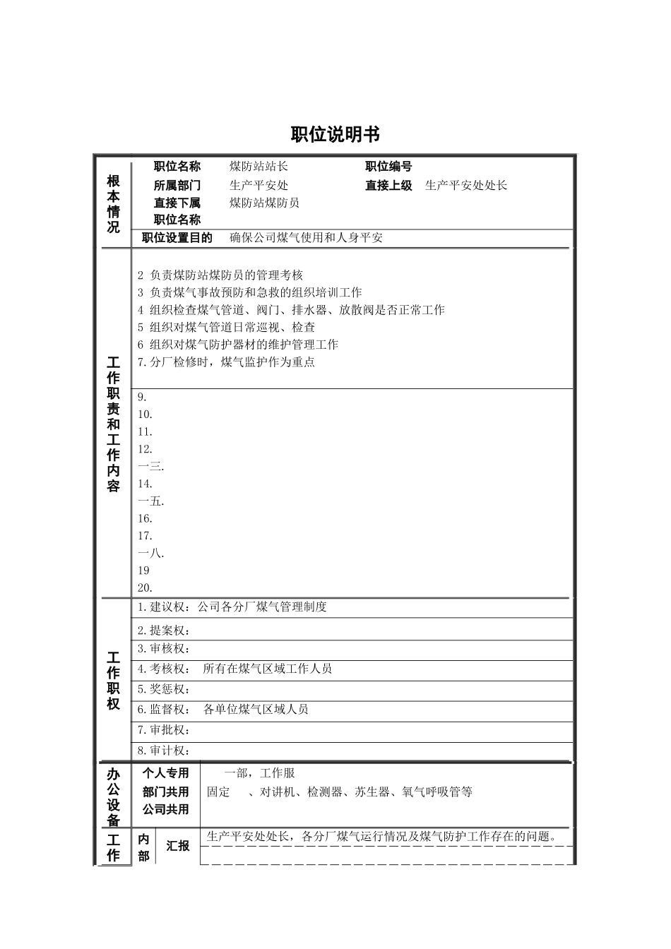 某公司管理岗位职位说明书_第1页