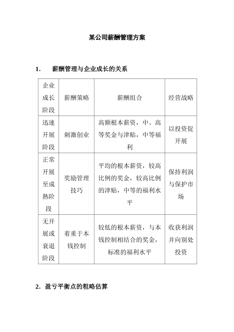 某公司薪酬管理及管理知识方案_第1页
