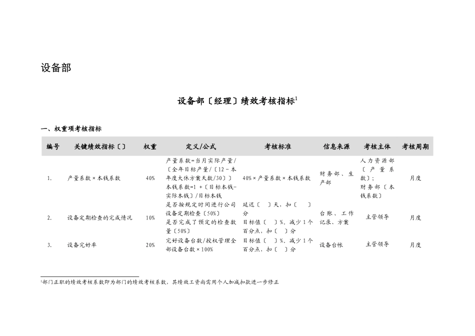 某公司设备部经理绩效考核指标_第1页