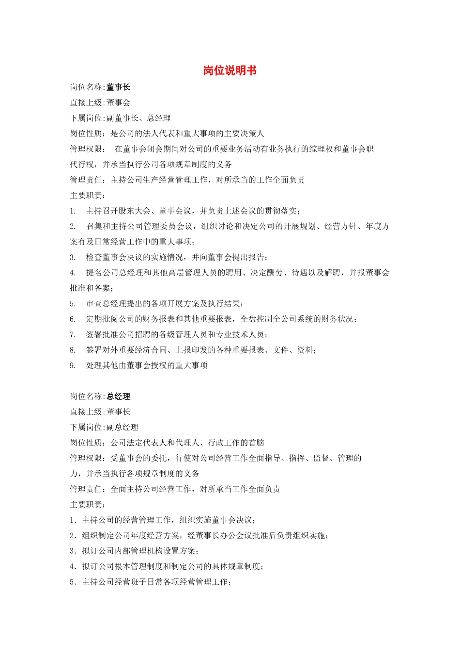 某公司近50个岗位岗位说明书_第1页