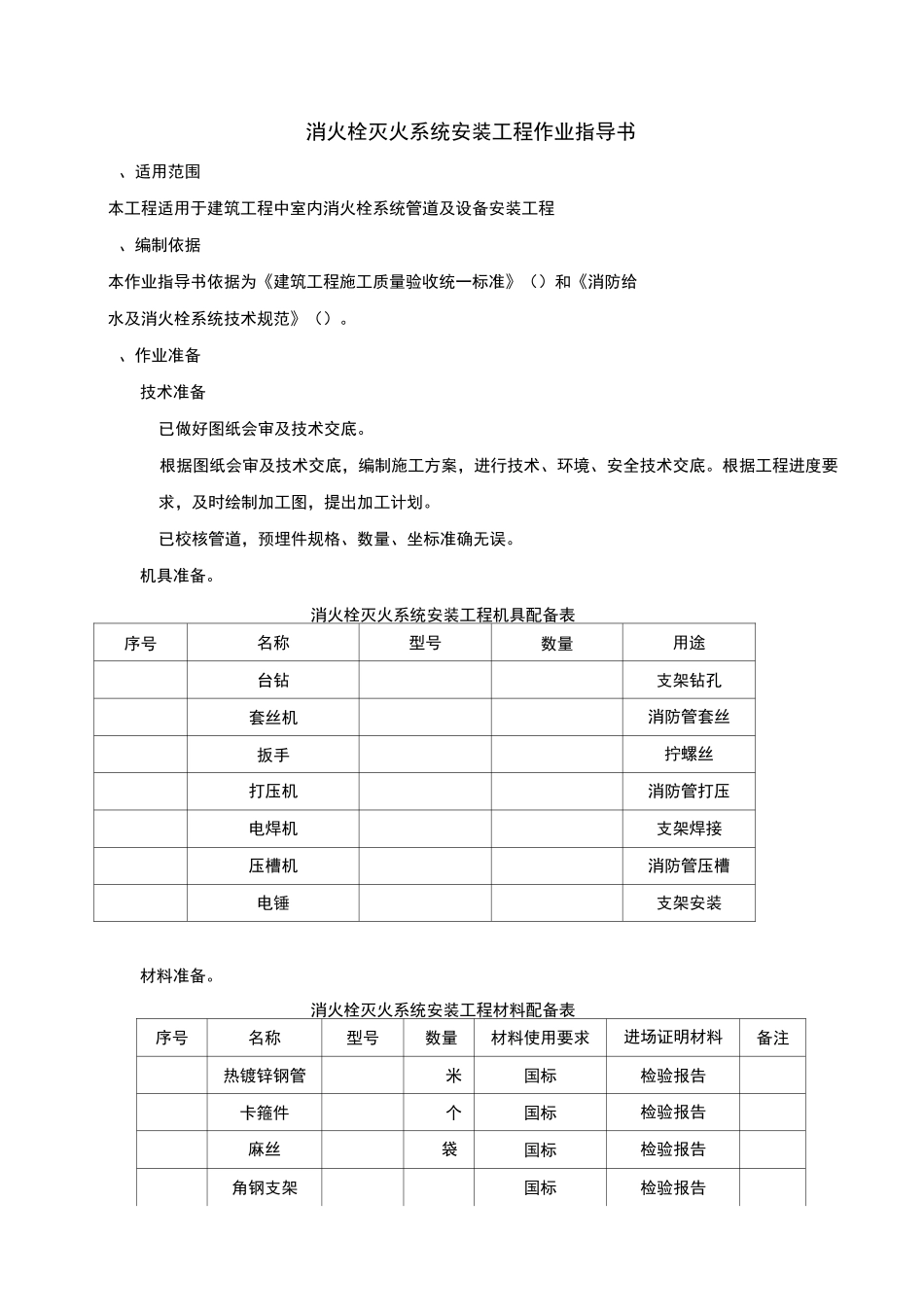 20消火栓灭火系统安装作业指导书_第1页