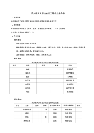 20消火栓灭火系统安装作业指导书