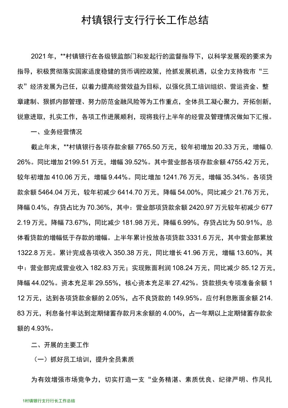 村镇银行支行行长工作总结_第1页