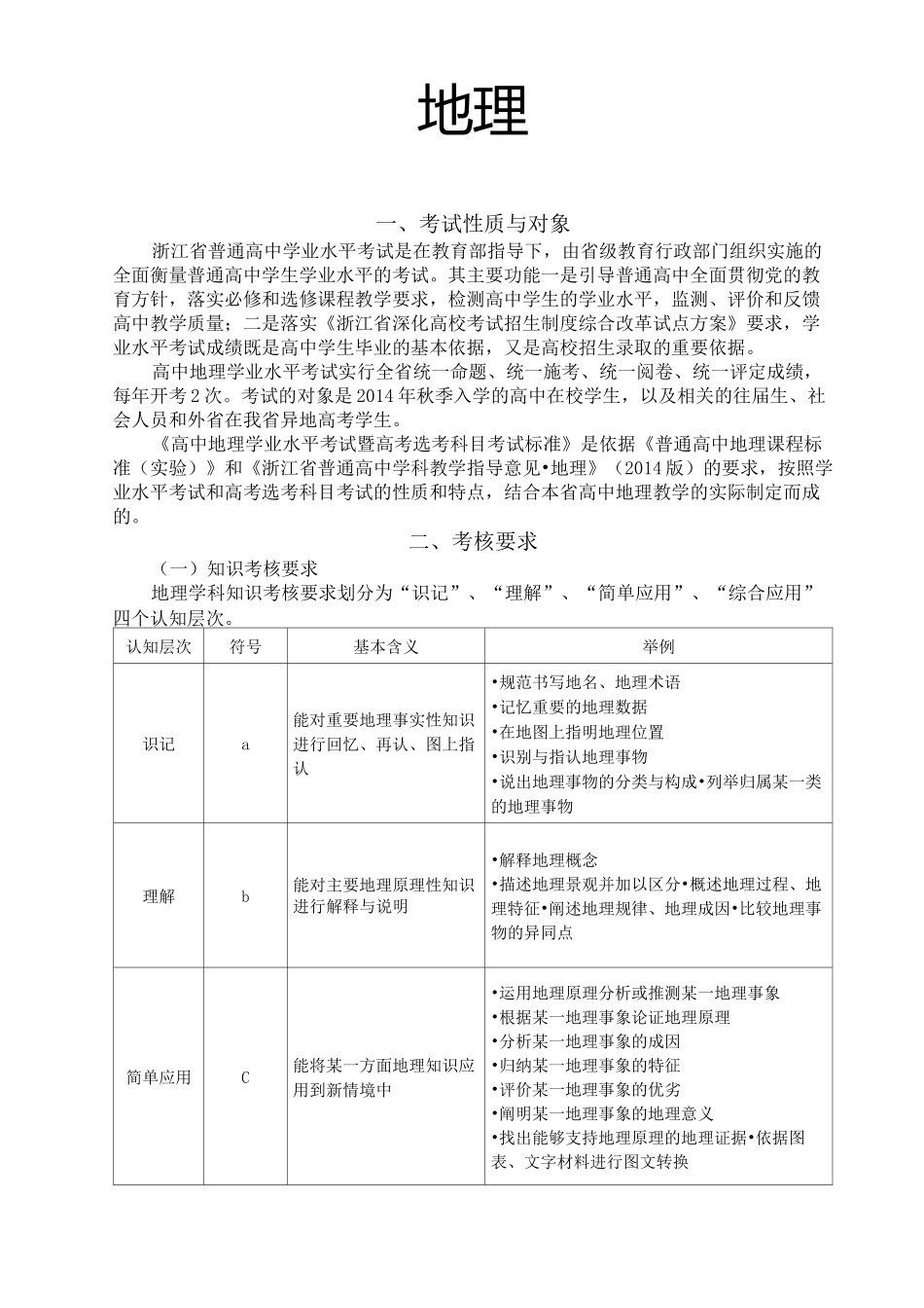 地理选考学考说明_第1页