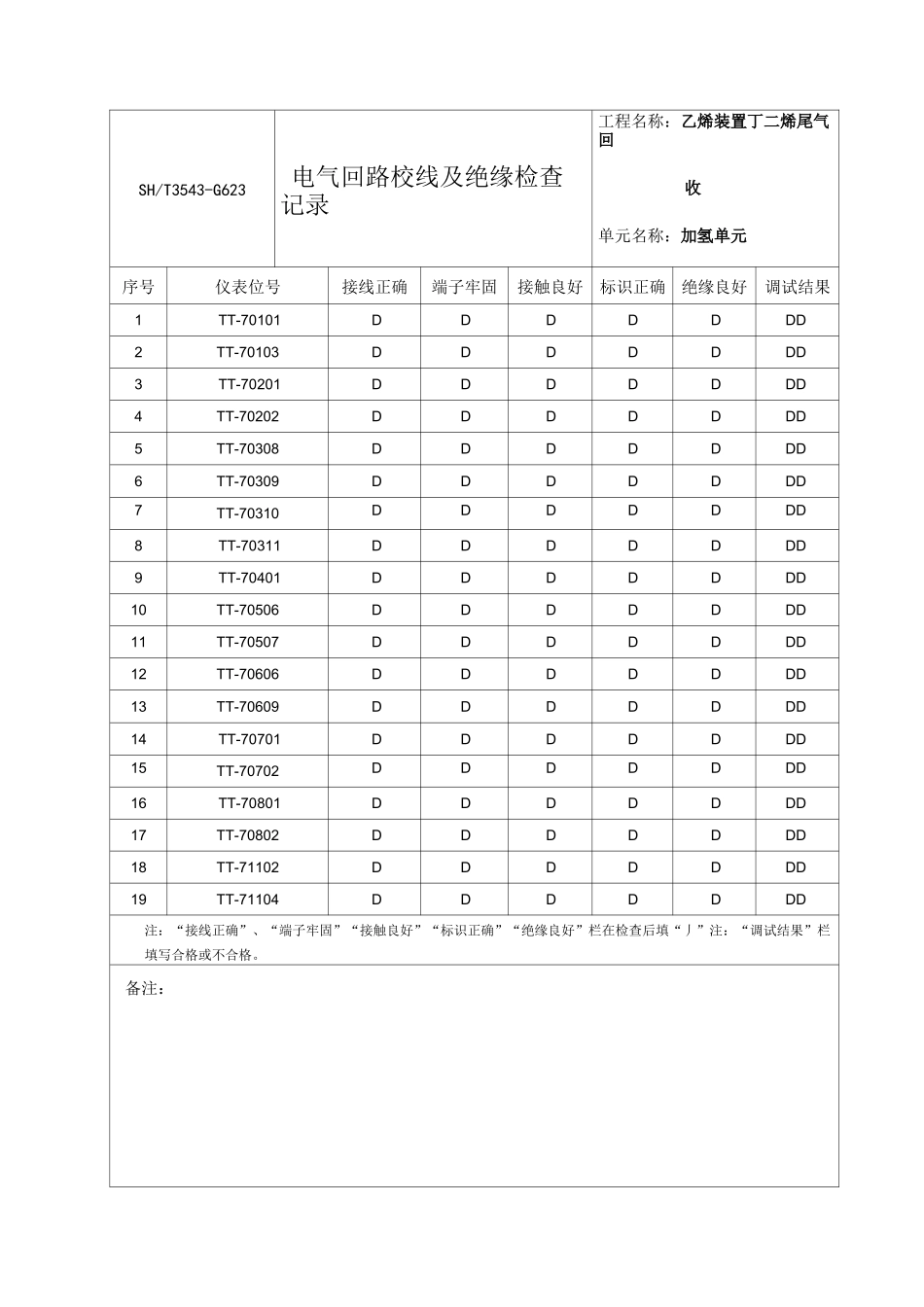 电气回路校线及绝缘检查记录_第1页
