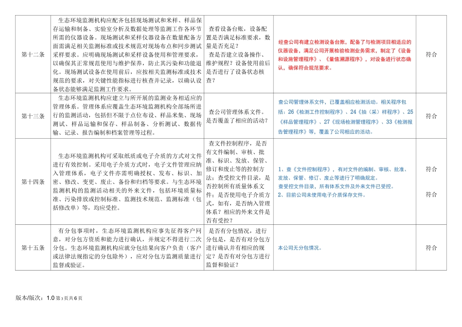 内审检查表 (检验检测机构资质认定 生态环境监测机构补充要求)_第3页