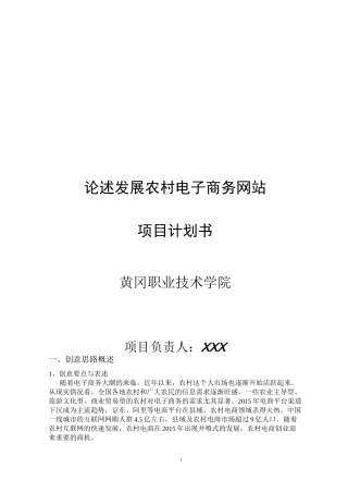 农村电子商务网站项目计划书