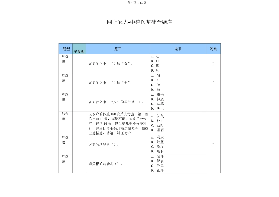 网上农大-中兽医基础题库解答_第1页
