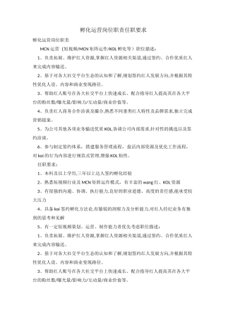 孵化运营岗位职责任职要求