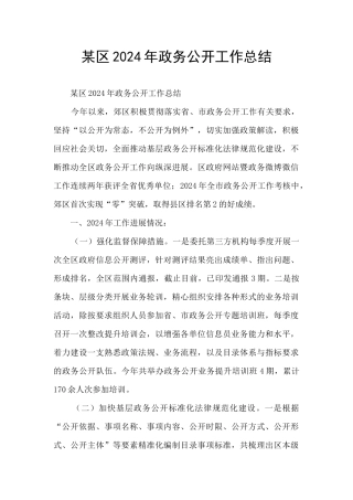 某区2024年政务公开工作总结