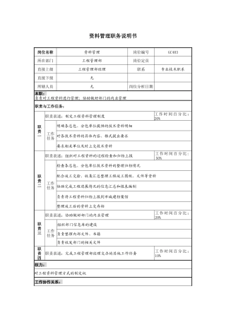 某地产企业资料管理岗位说明书及KPI指标