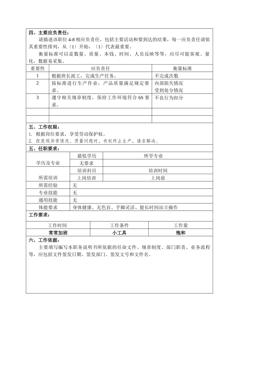 某大型汽车零部件公司总装车间组装工职位说明书_第2页