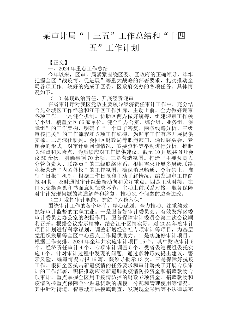 某审计局“十三五”工作总结和“十四五”工作计划_第1页