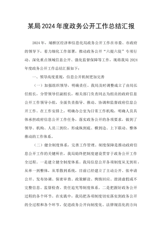 某局2024年度政务公开工作总结汇报