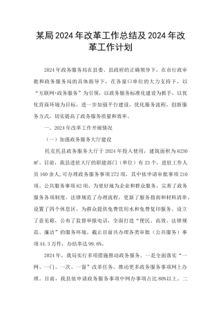 某局2024年改革工作总结及2024年改革工作计划