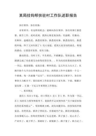 某局挂钩帮扶驻村工作队述职报告