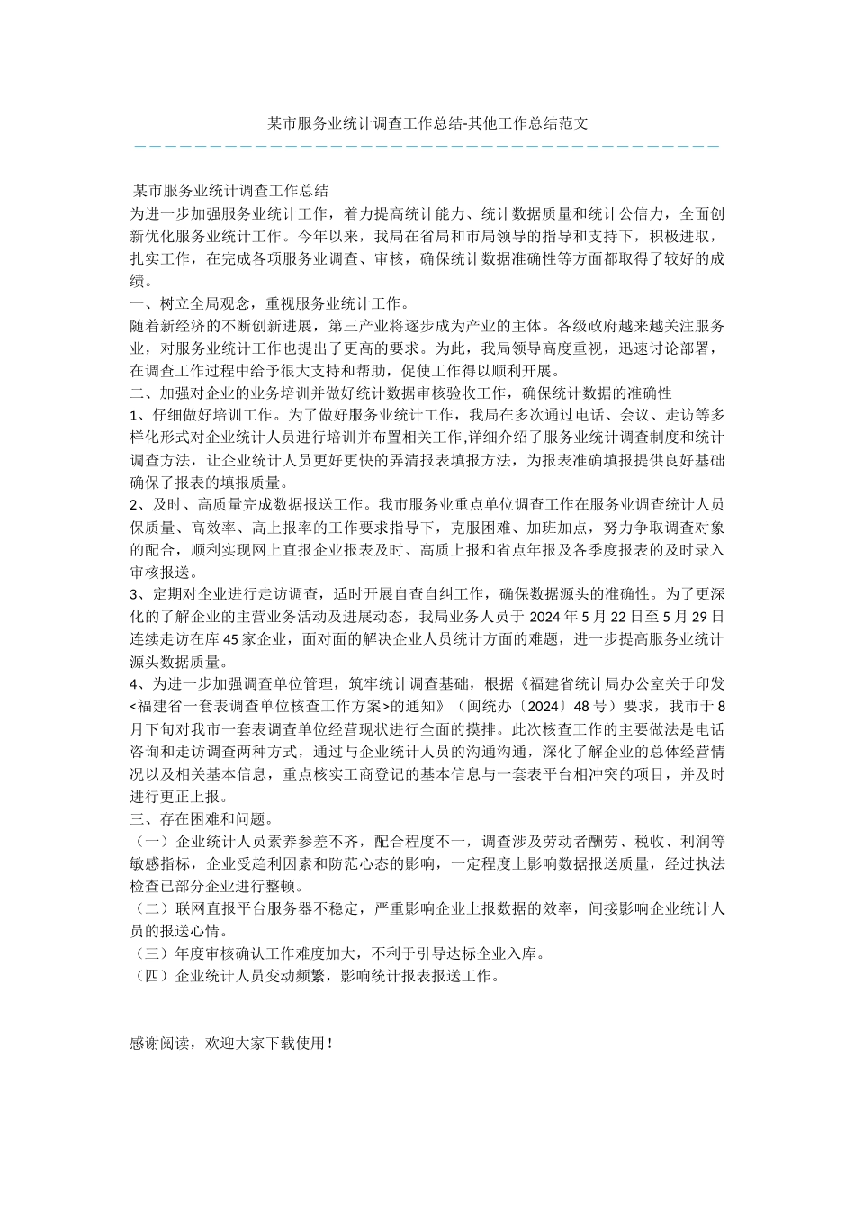 某市服务业统计调查工作总结_第1页