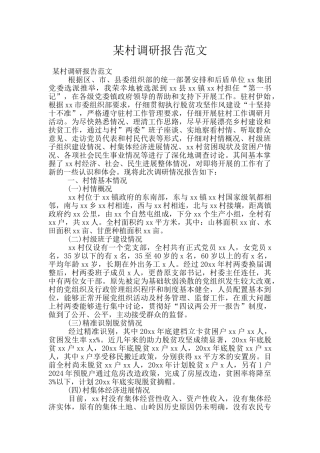 某村调研报告范文