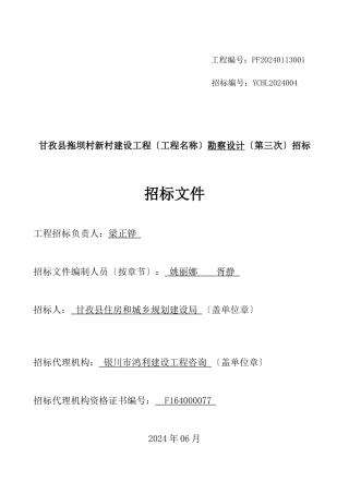 某村建设项目勘察设计招标文件