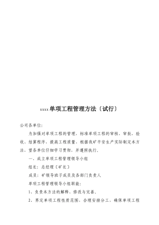 某煤矿单项工程管理办法