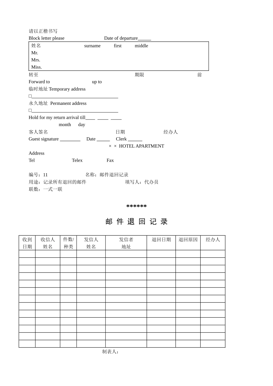 某酒店式公寓物业管理服务表单_第3页