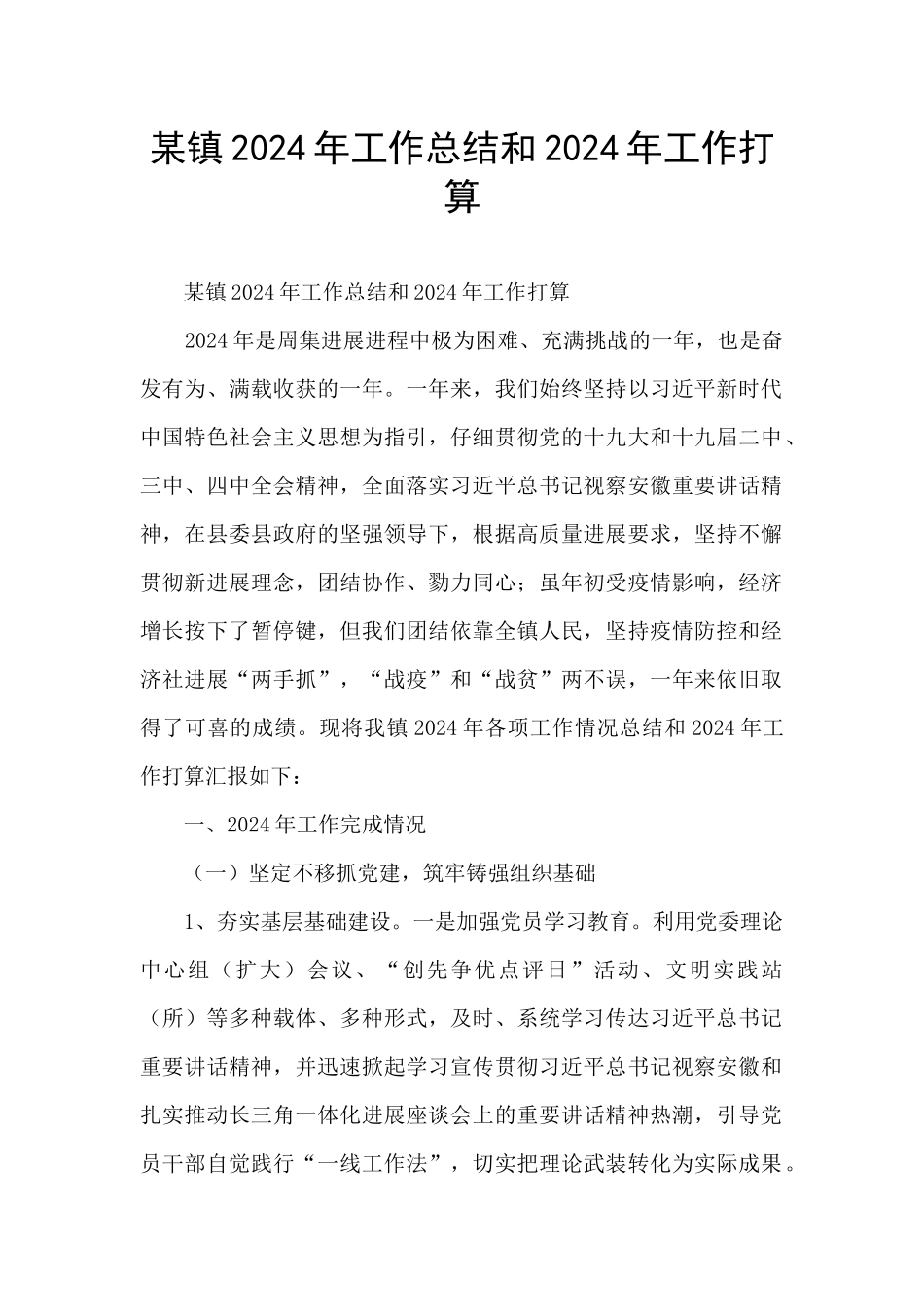 某镇2024年工作总结和2024年工作打算_第1页