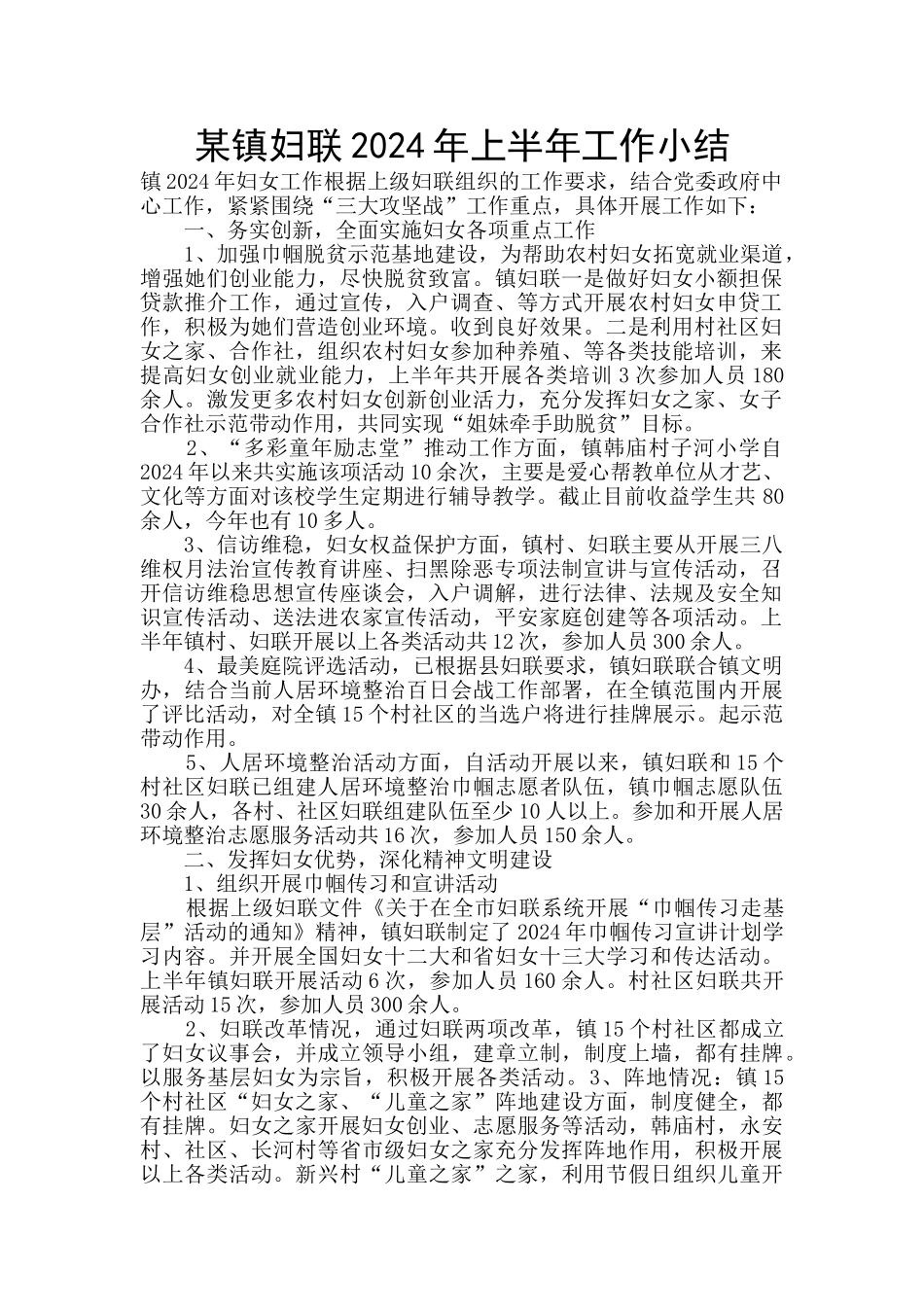 某镇妇联2024年上半年工作小结_第1页