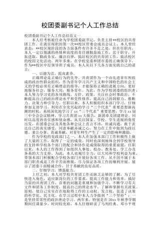 校团委副书记个人工作总结