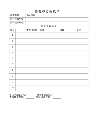 档案移交签收单