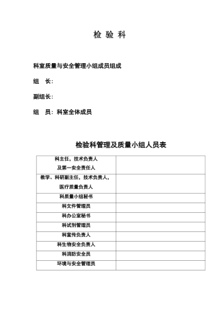 检验科质量与安全管理小组成员及职责