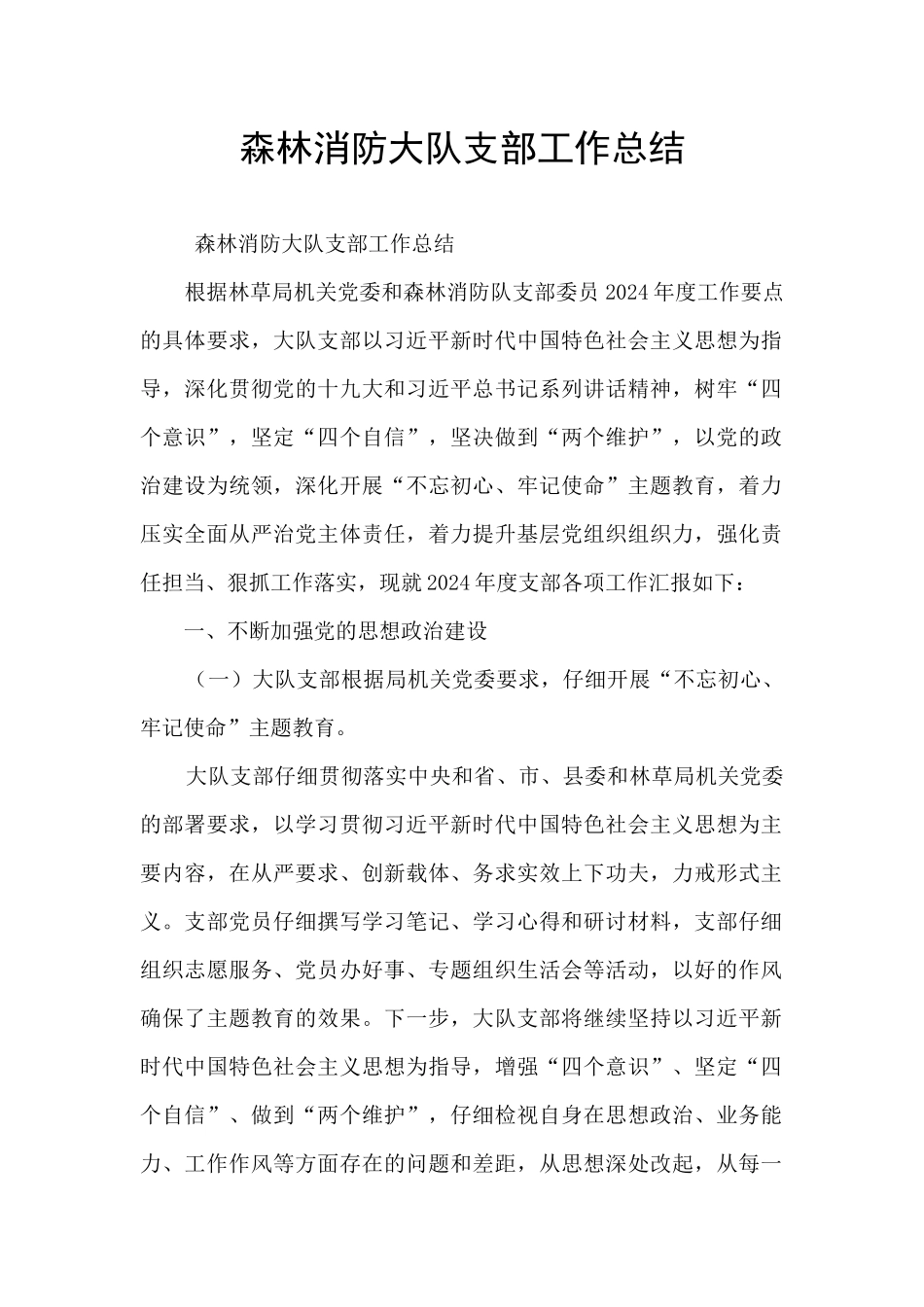 森林消防大队支部工作总结_第1页